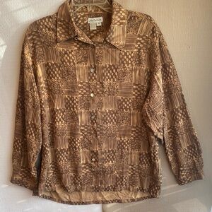 Ann Taylor Brown 100% Silk Patterned Blouse